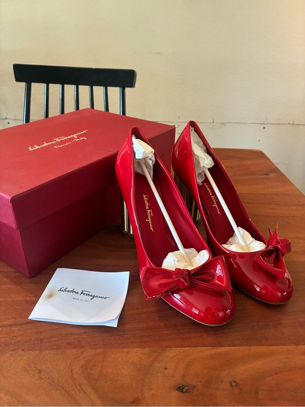 Salvatore Ferragamo Red Patent Bow Pump